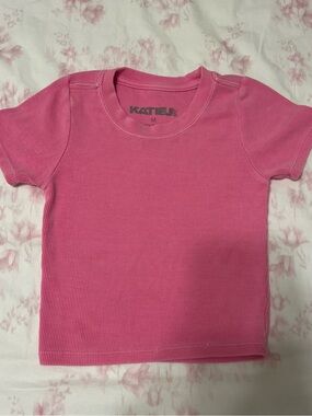 Pink Ribbed Short Sleeve Kids Tee